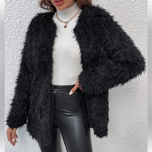 Cozy Faux Vegan Fur Open Front Jacket Coat Hot Pink - Picture 14 of 14